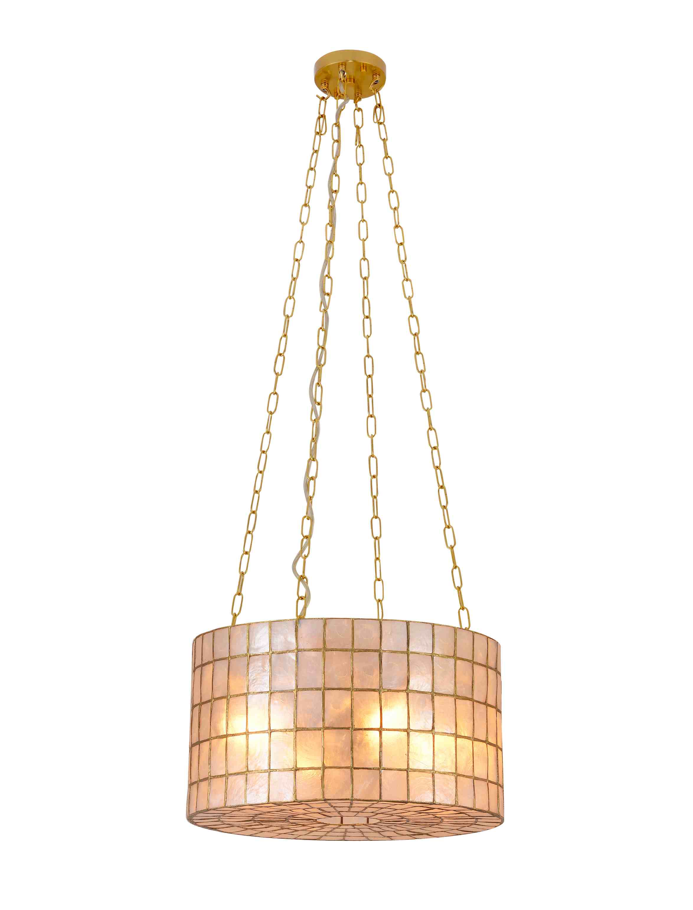 Capiz Shell Drumkroonluchter met gouden kettingen