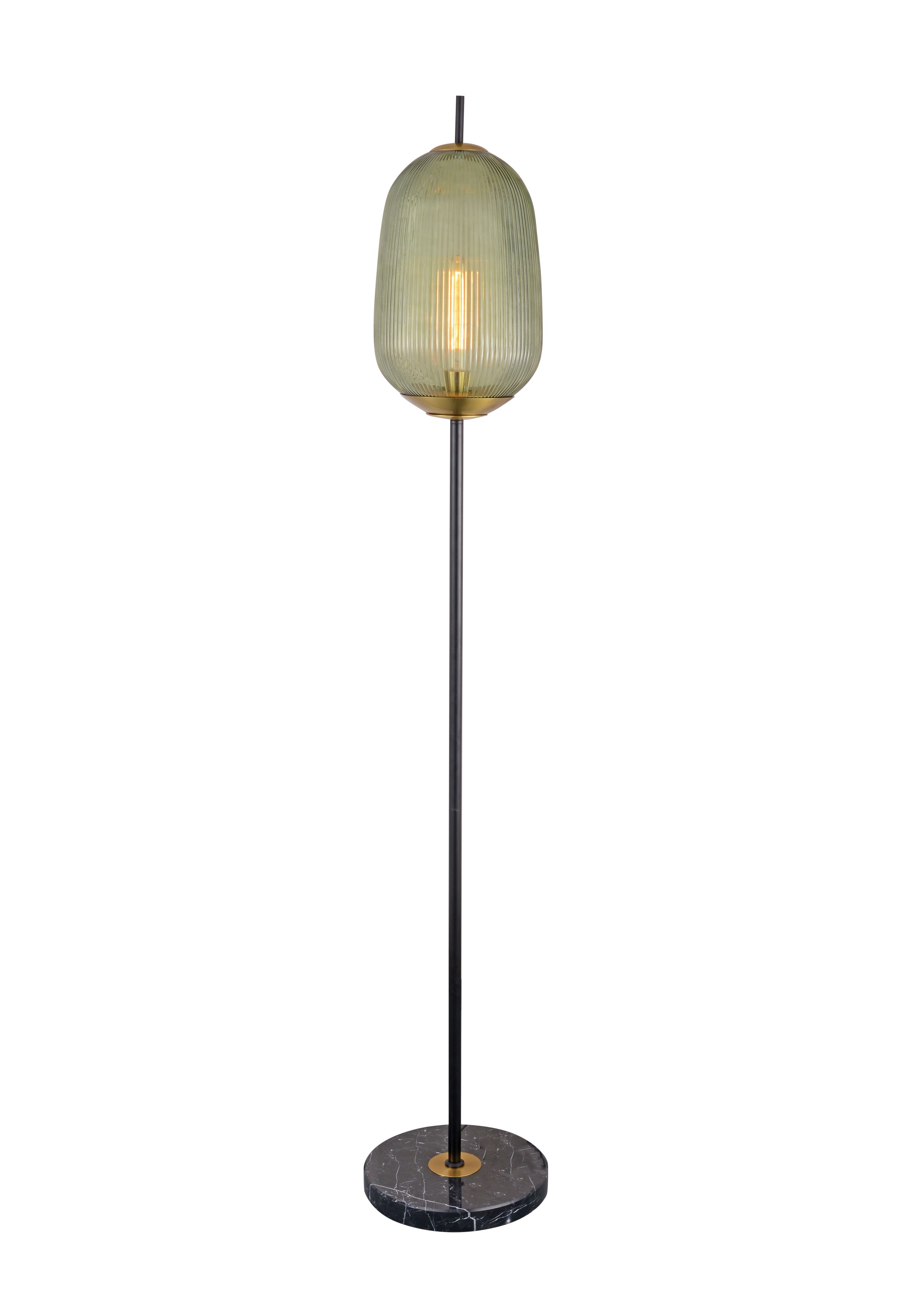 Saliegroene geribbelde glazen marmeren vloerlamp