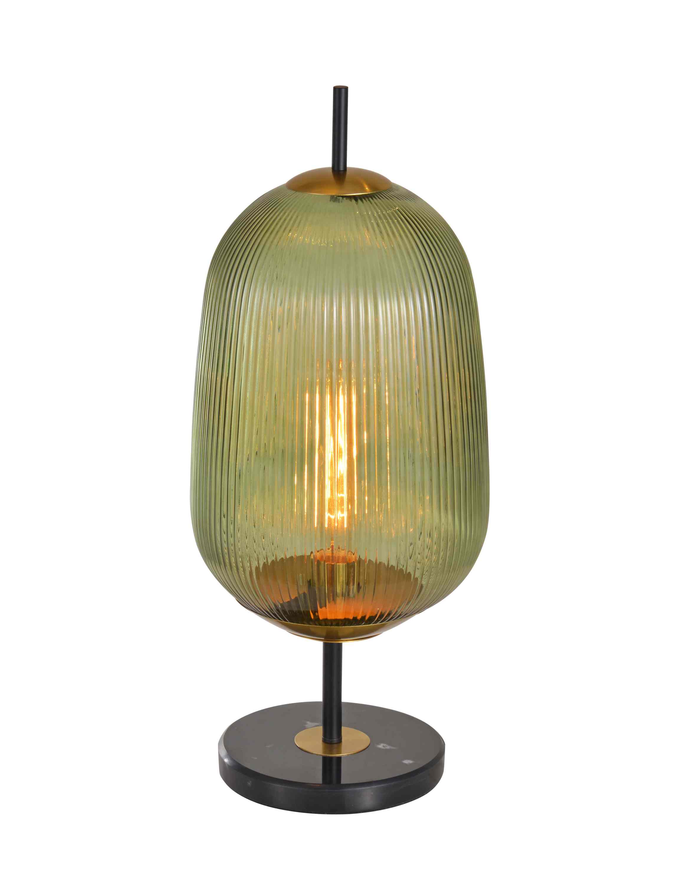 Vintage verticale geribbelde tafellamp van groen glas